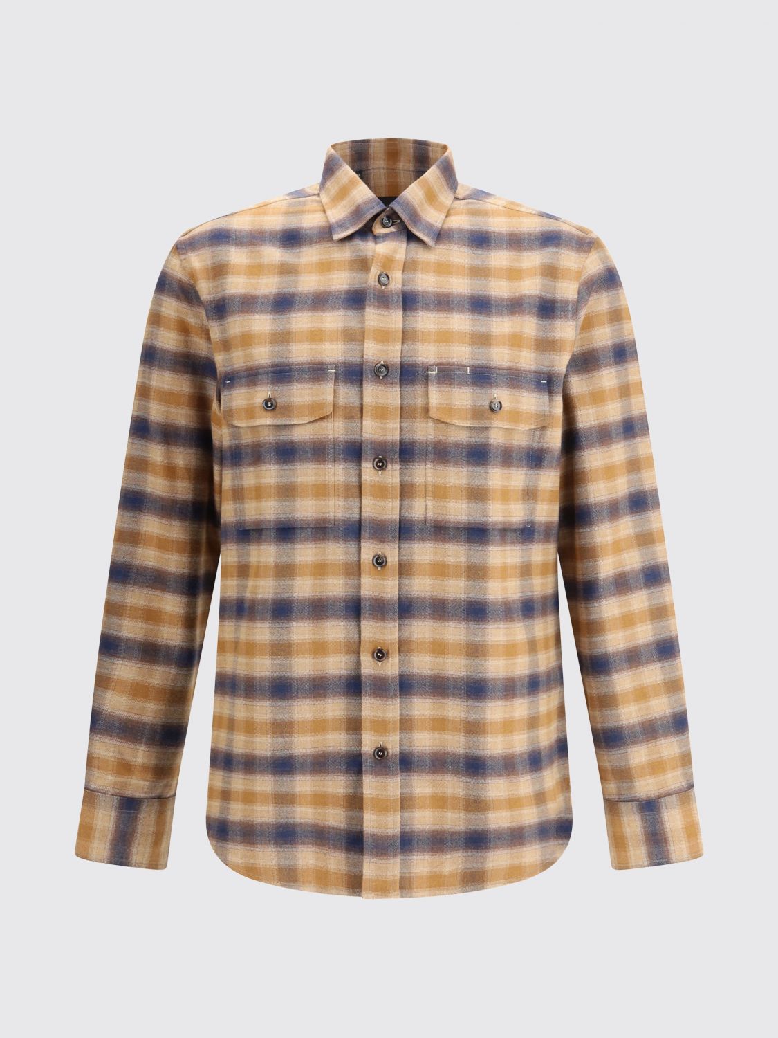 Brioni Checked Cotton Shirt In Animal Print