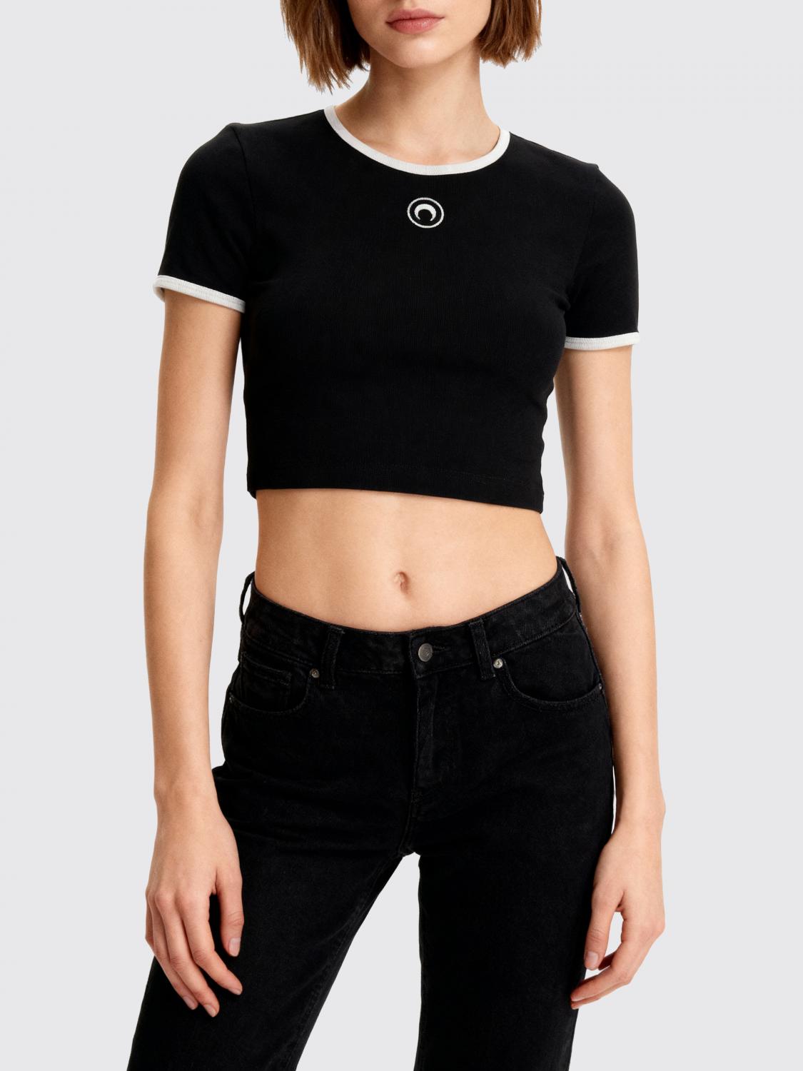 Top cropped Marine Serre in cotone con monogram