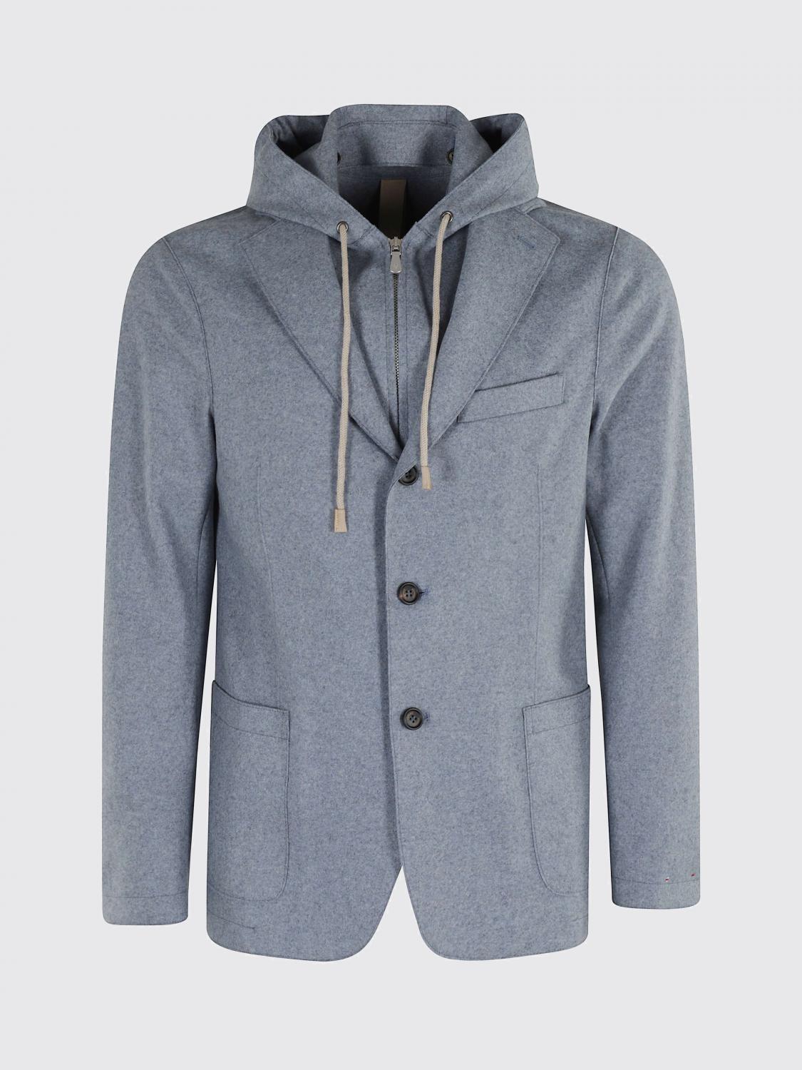 Eleventy Single-breasted Jacket With Drawstring Hood In Gray