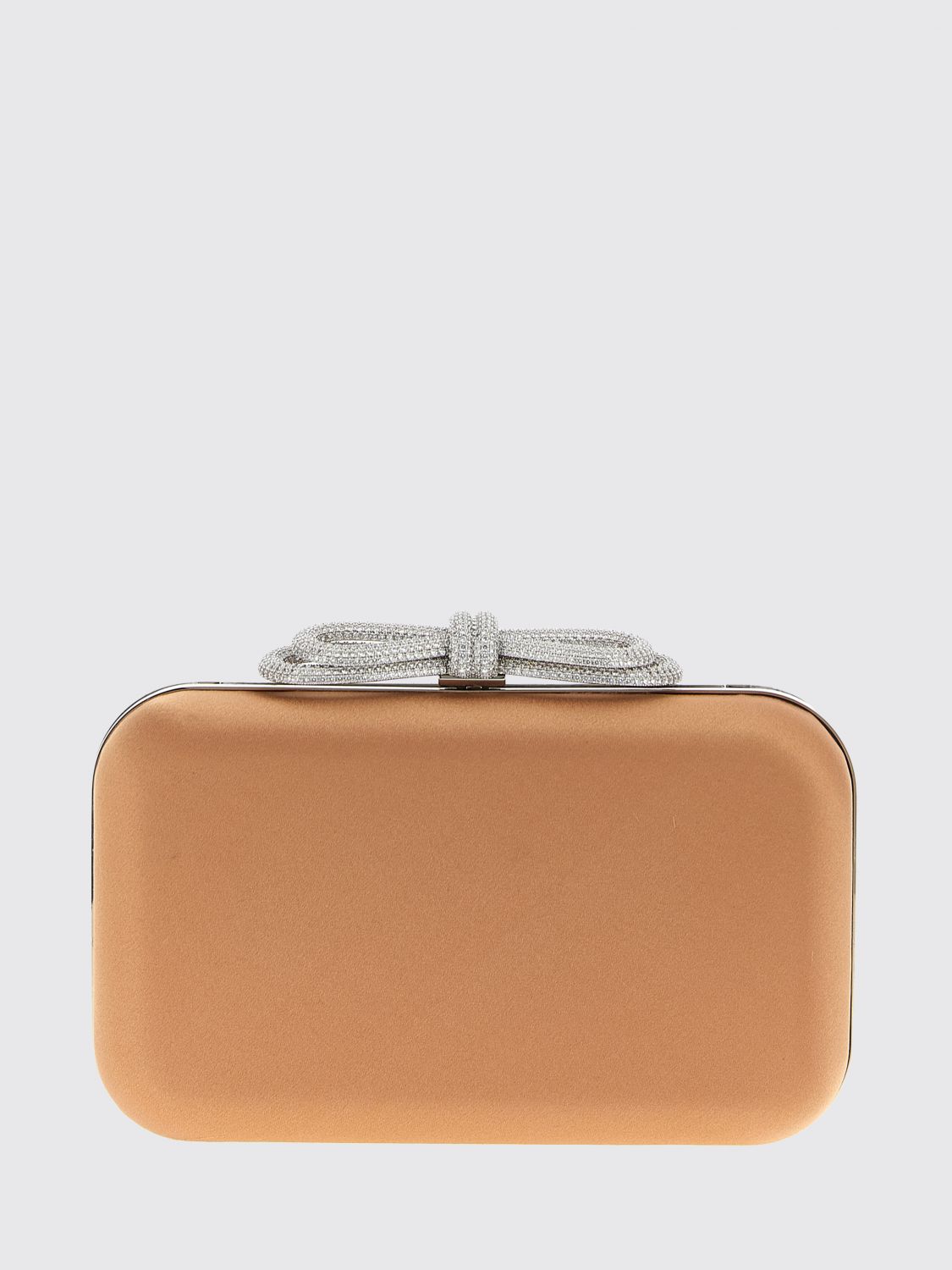 Mach&mach Mach & Mach Double Bow Satin Clutch In Neutral