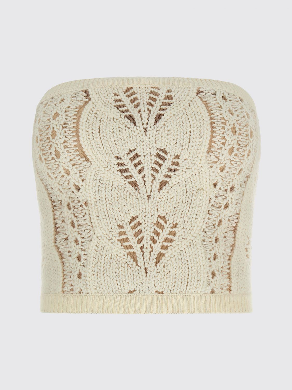 Ermanno Scervino Strapless Cropped Knit Top With Sheer Accents In White