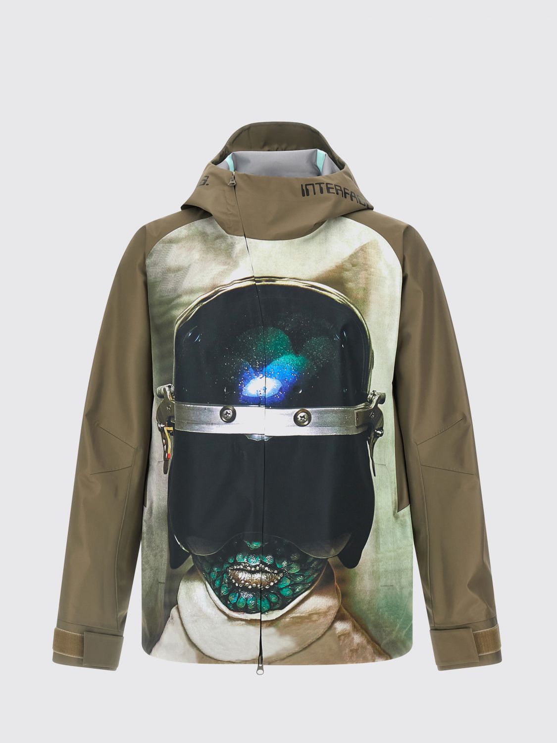 Undercover Water-repellent Nylon Jacket With Futuristic Artwork In Brown