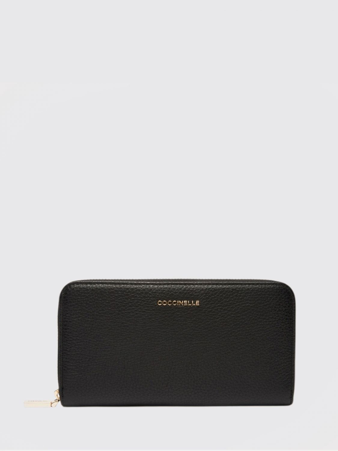 Coccinelle Large Grainy Leather Zip-around Purse Metallic Soft In Black