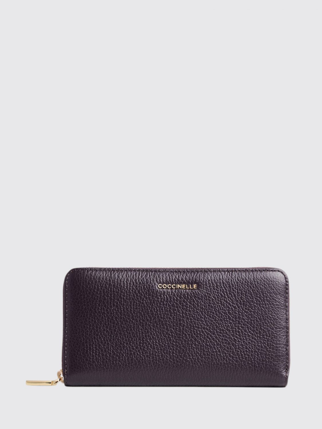 Coccinelle Large Metallic Soft Wallet In Burgundy