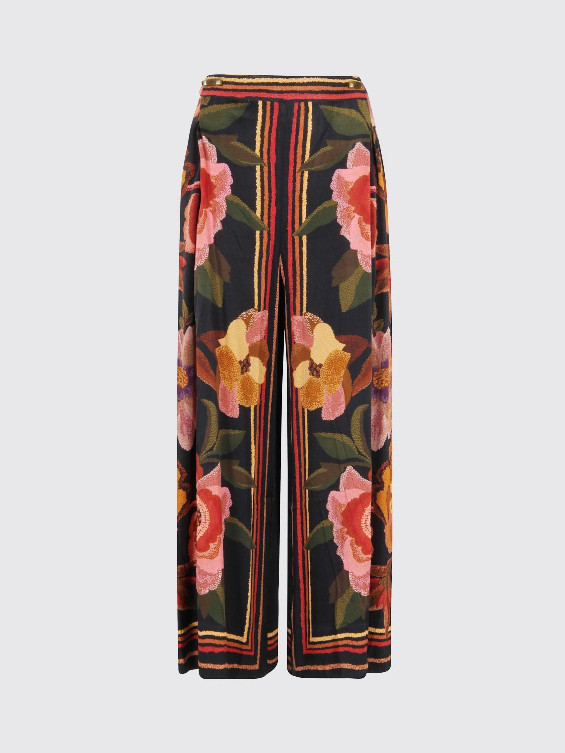 Farm Rio Wrap-effect Pleated Floral-print Twill Wide-leg Pants In Multi