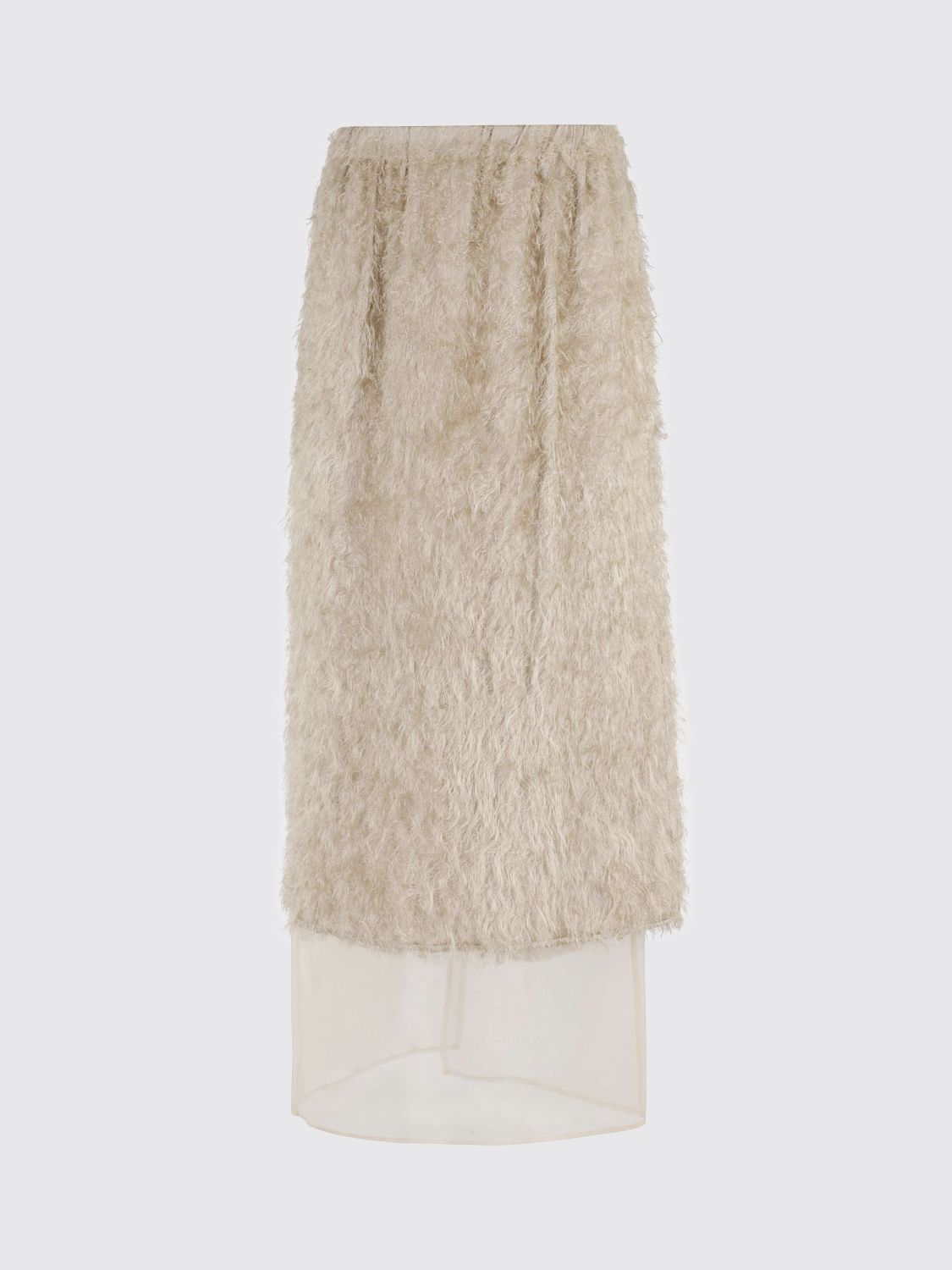 Alysi Fringe Overlay Midi Skirt With Tulle Underskirt In Neutral