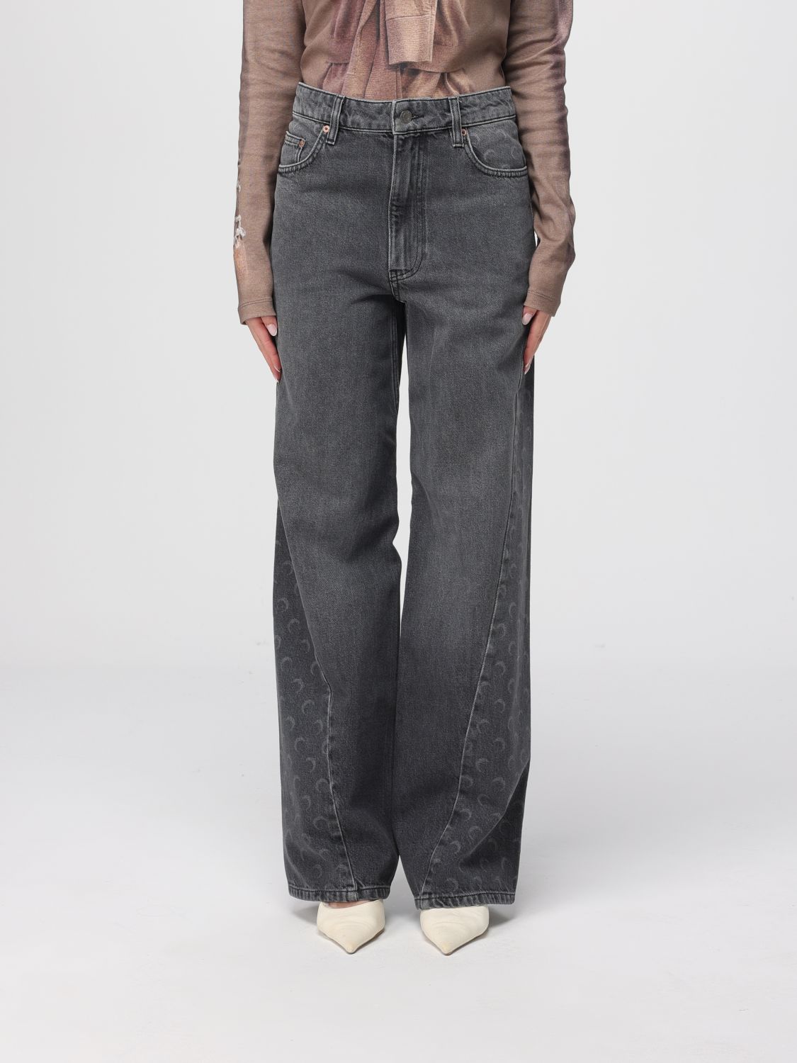 Marine Serre Womens Moon Laser Baggy Denim Jeans In Gray