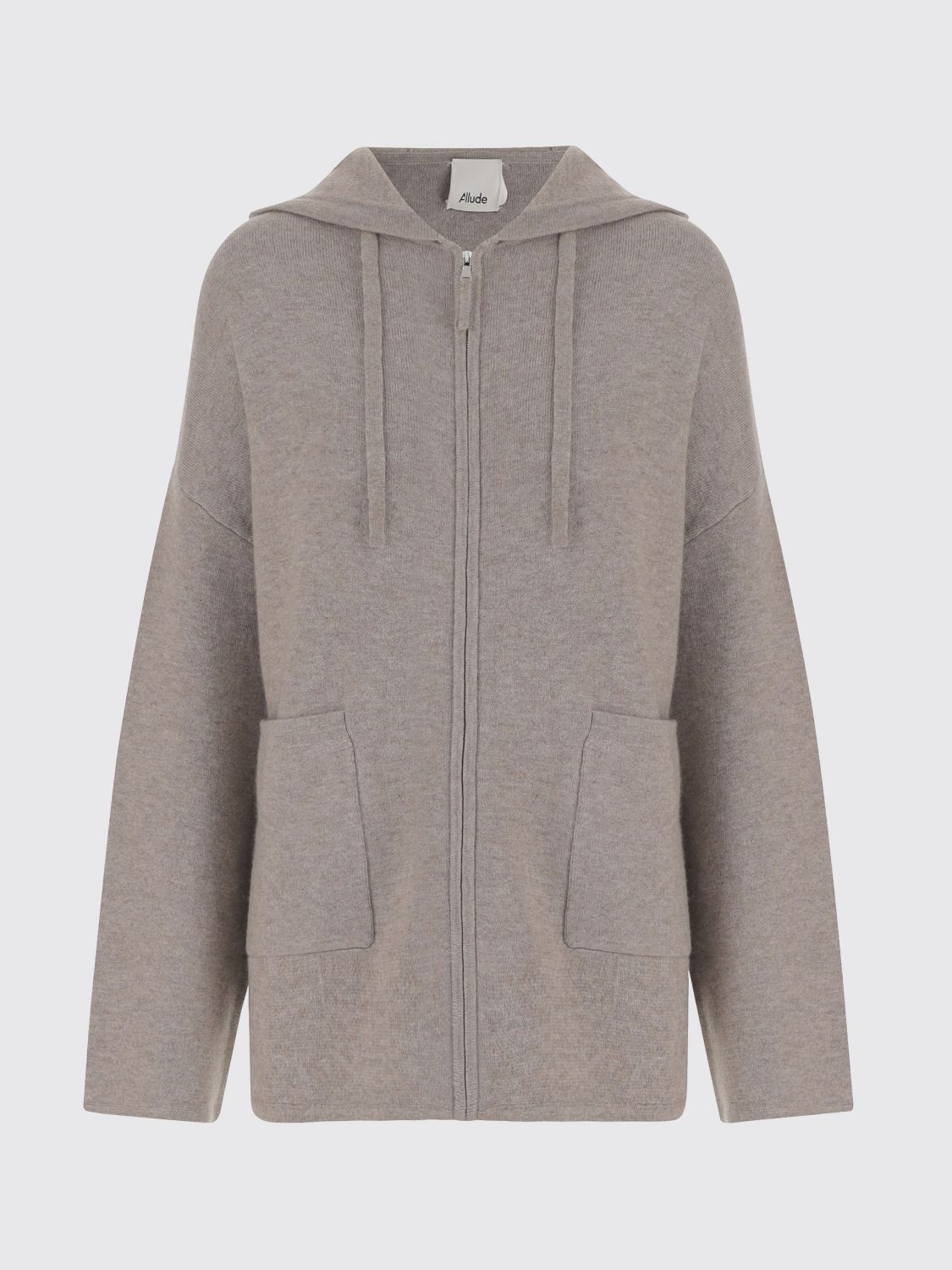 Allude Ribbed Wool And Cashmere Sweatshirt With Adjustable Hood In Gray