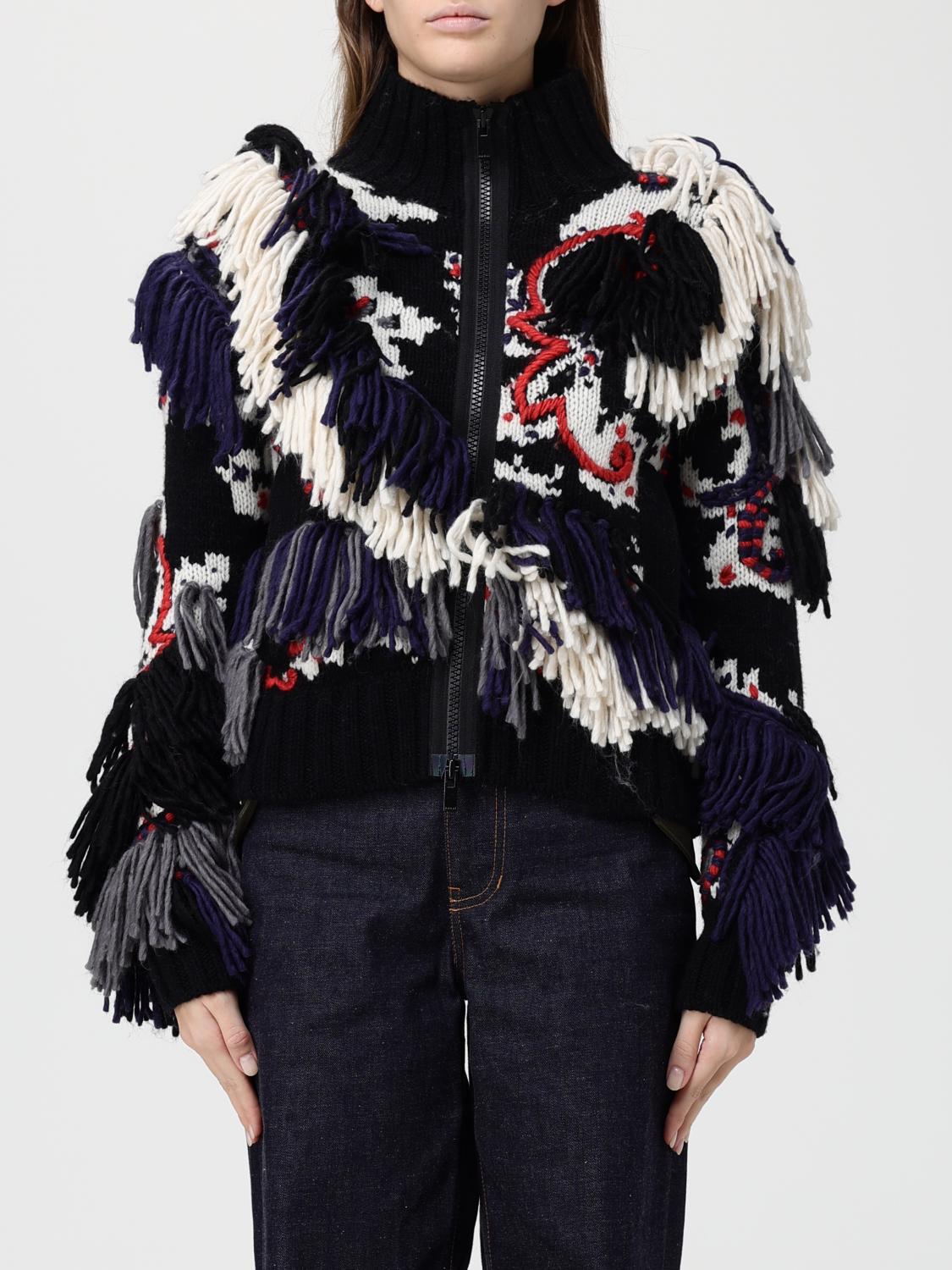 Sacai Fringe-trimmed Patterned Jacket In Black