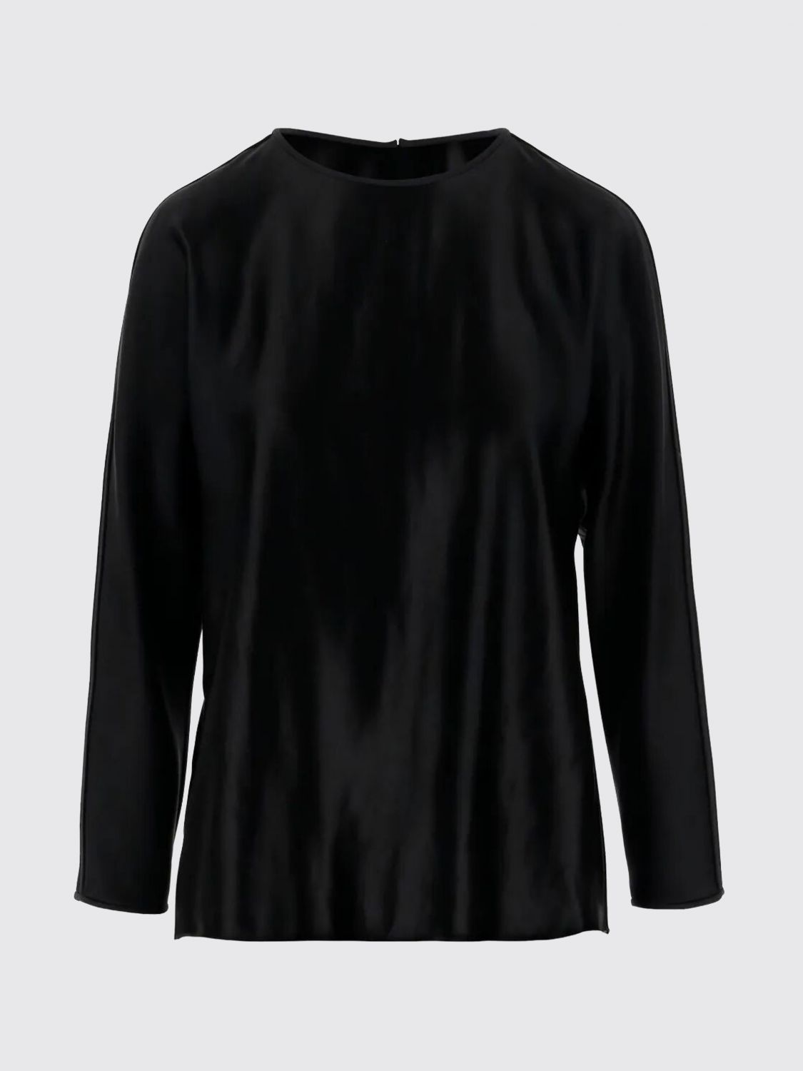 Giorgio Armani Shiny Effect Silk Sweatshirt With Crew Neck And Back Zipper Closure In Black