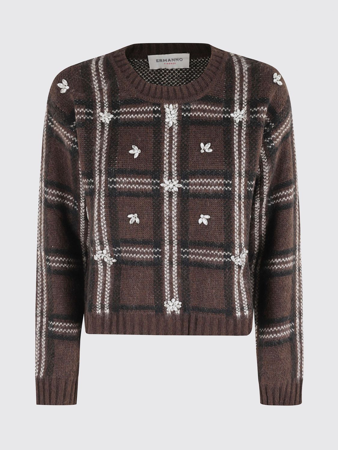 Ermanno Firenze Crew Neck Cropped Sweater In Brown