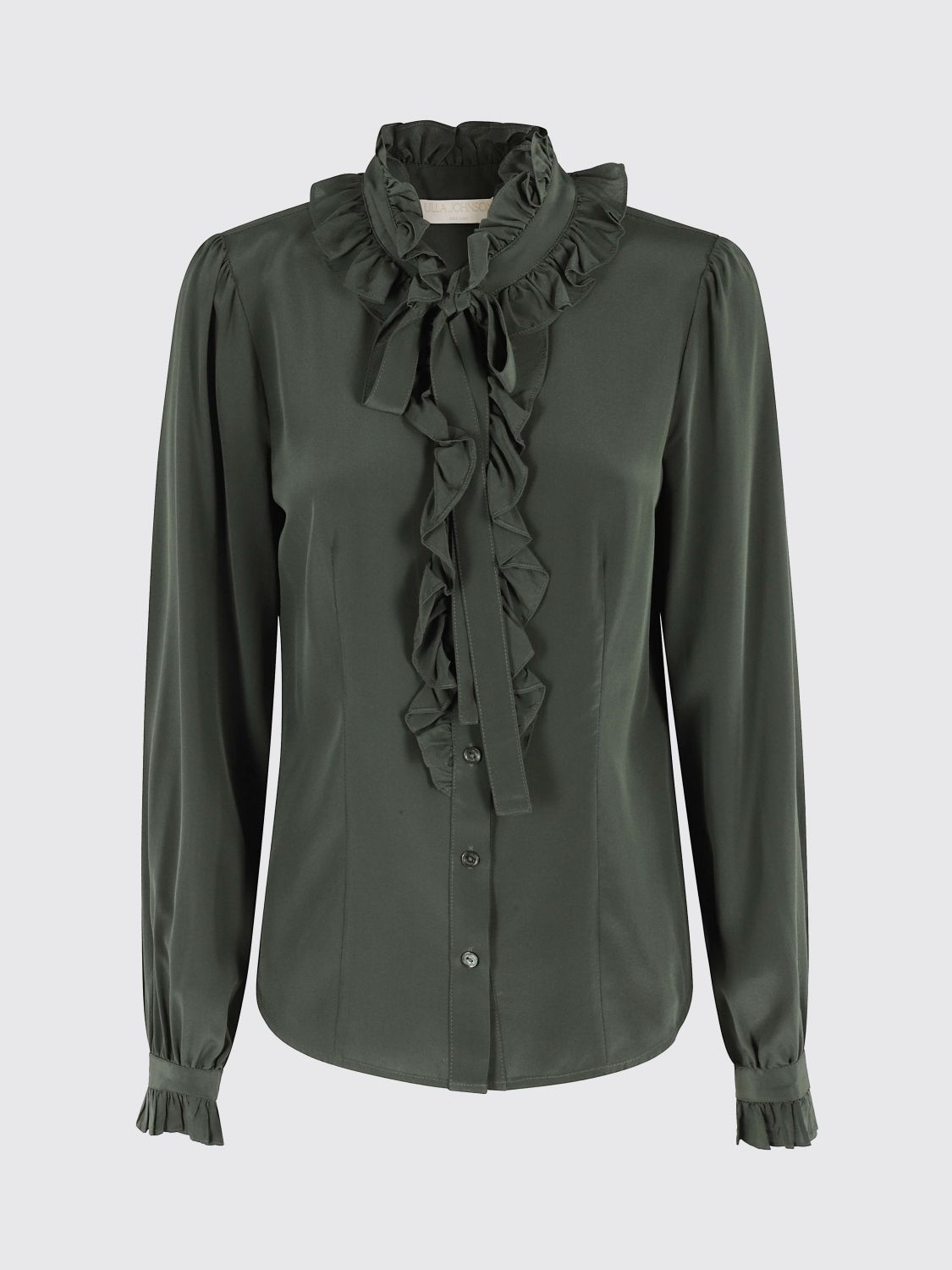 Ulla Johnson Catroux Silk Long Sleeve Button Front Blouse In Green