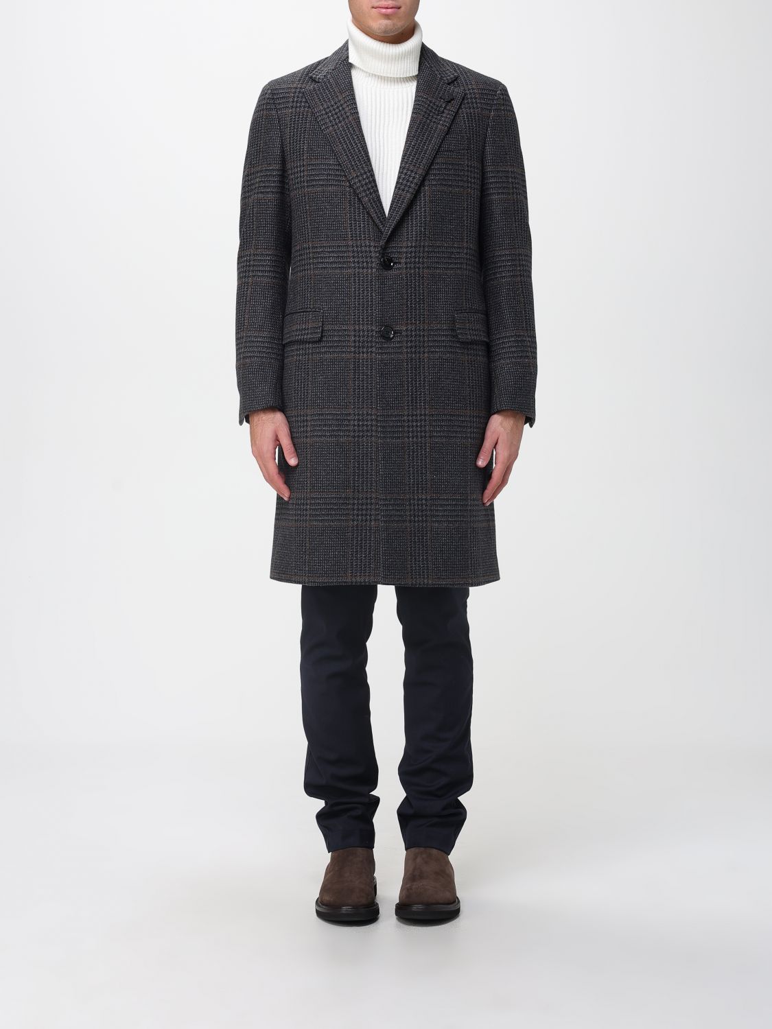 Lardini Checked Wool Coat In Gray