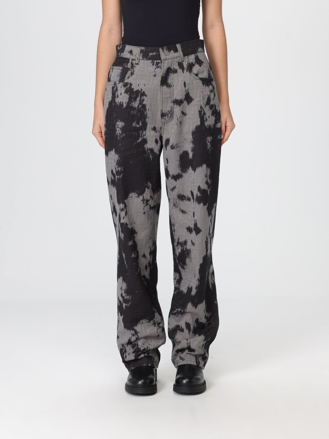 FENDI Jeans in cotone con stampa astratta e monogram