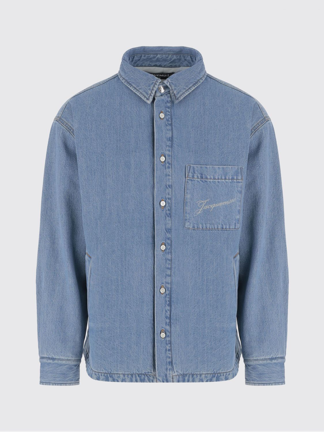 Jacquemus Artisan Shirt With Chest Pocket And Embroidery In Blue