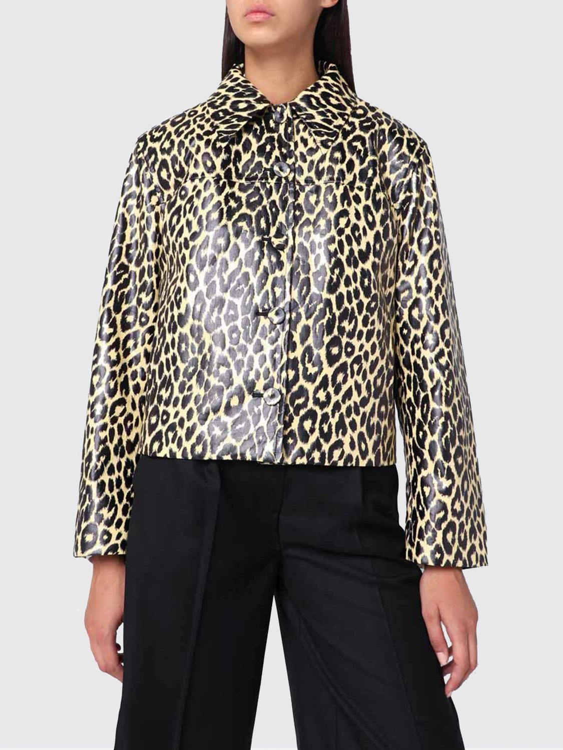 Jil Sander Leopard Print Coated Linen Crop Jacket In Multi