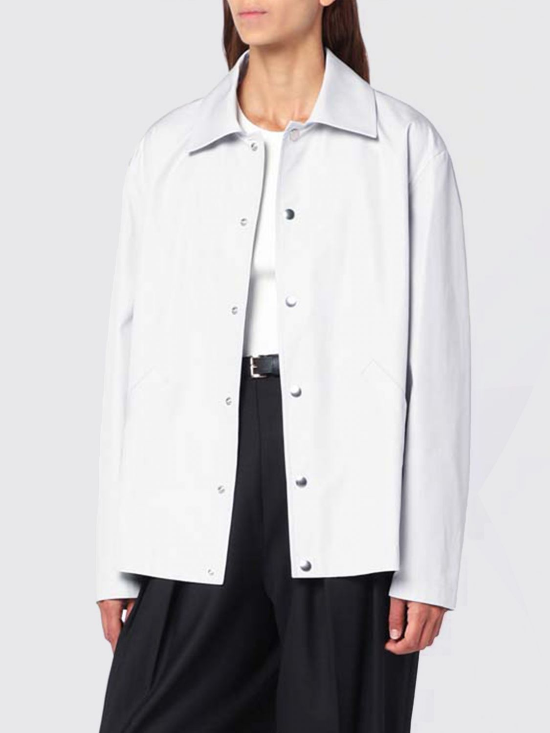 Jil Sander Light Grey Cotton Taffeta Jacket With Logo In White