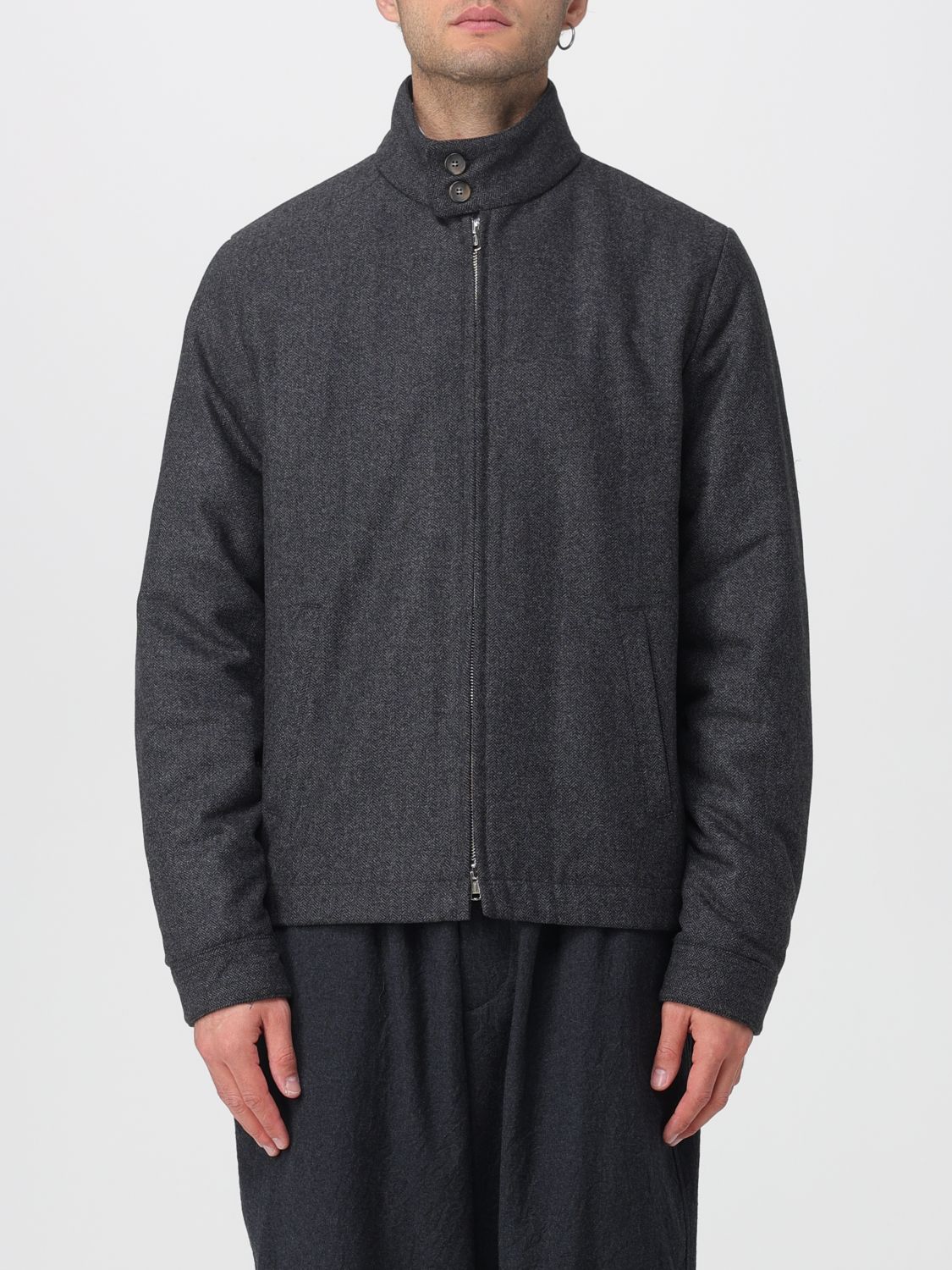 Tintoria Mattei Zip-up Herringbone Jacket In Black