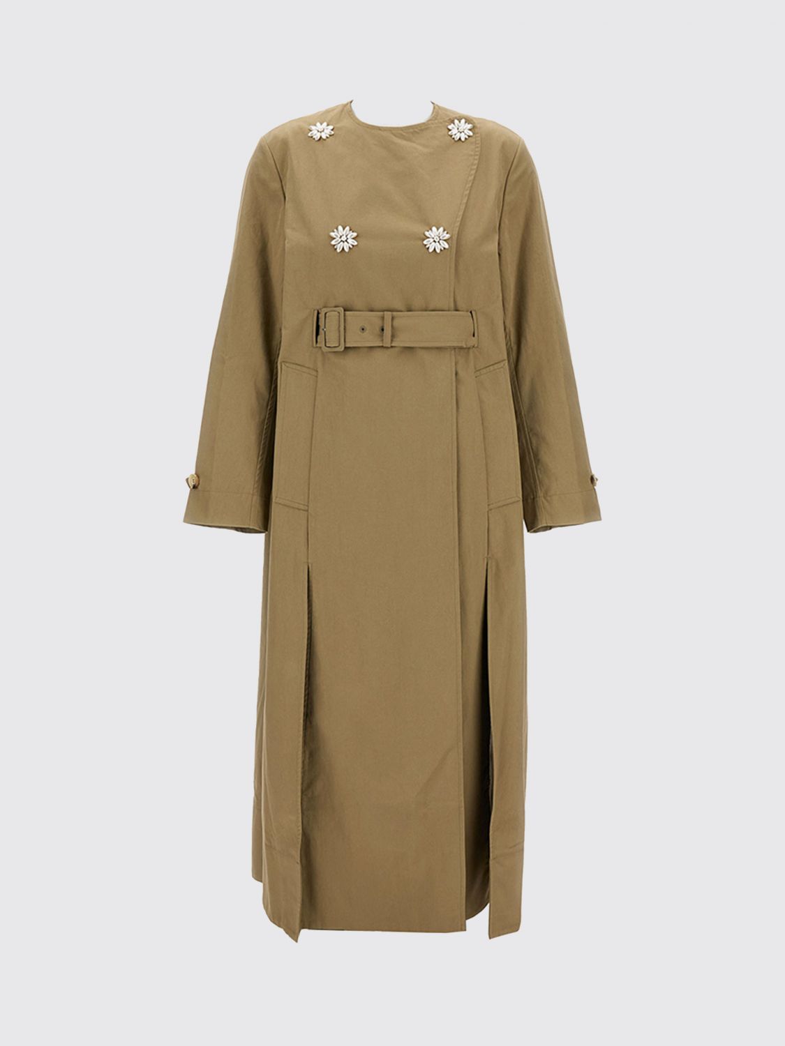 Simone Rocha Belted Long Multi Slit Trench Coat In Brown