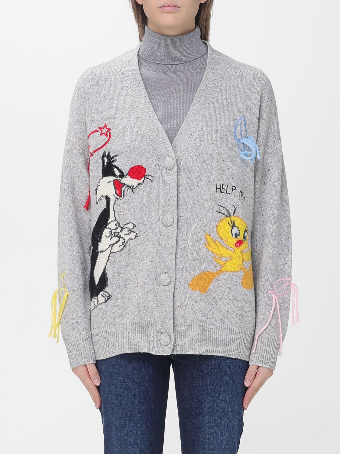 Mc2 Saint Barth Long Jacquard Donegal Cardigan In Multi