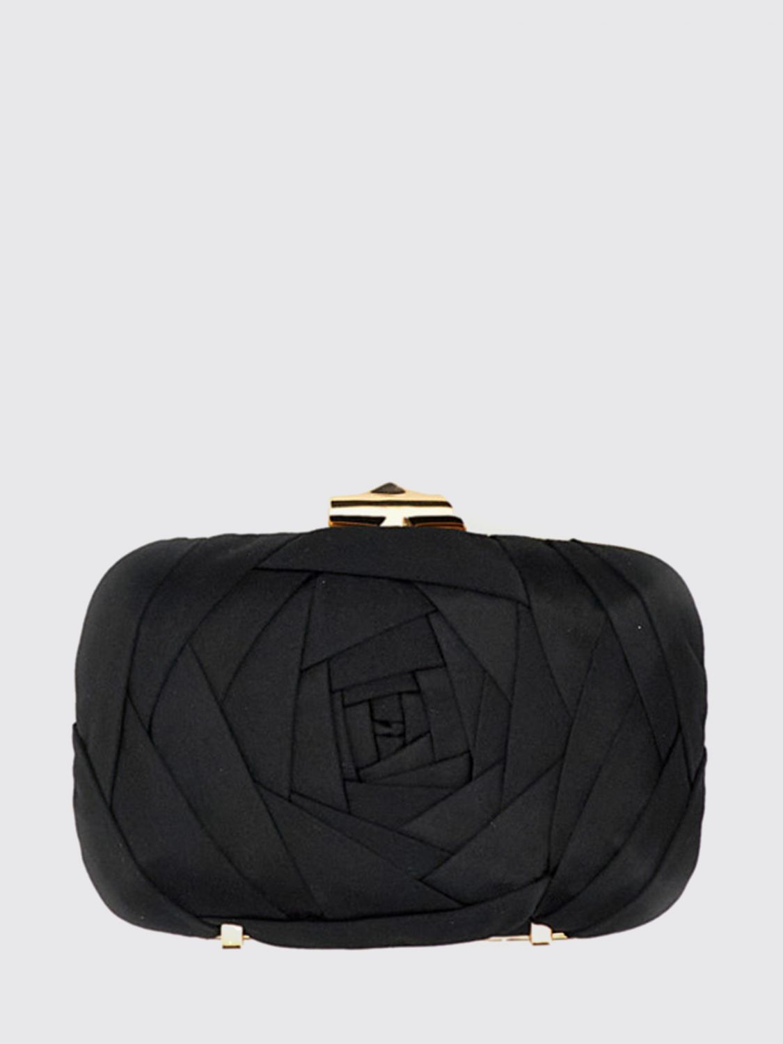 Roger Vivier Satin Rose Vivier Clutch Bag In Black