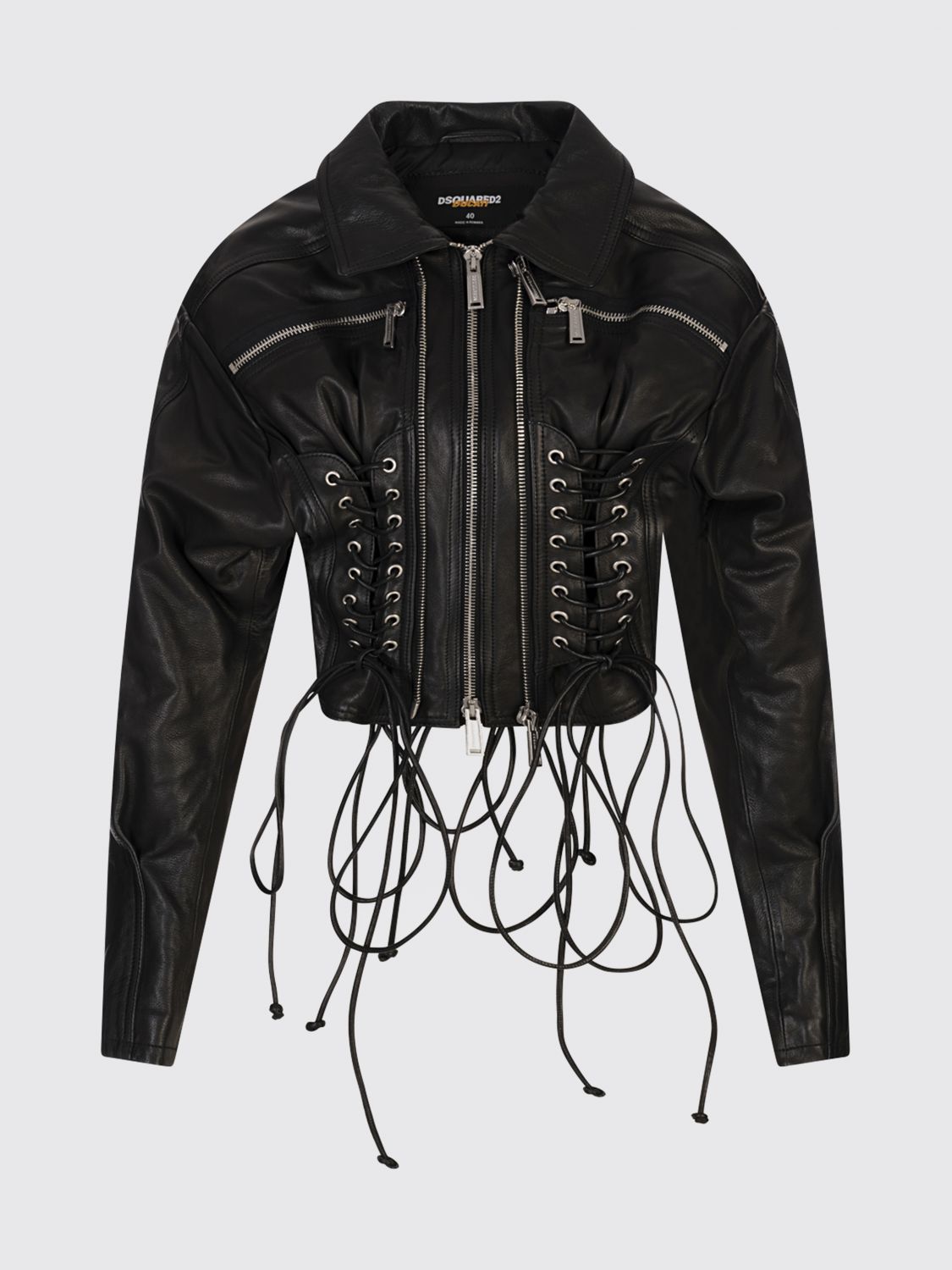 Dsquared2 X Ducati Laced Leather Jacket In Black