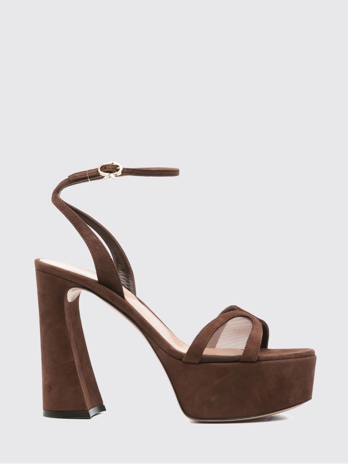 Gianvito Rossi Suede Mesh Platform Sandals In Brown