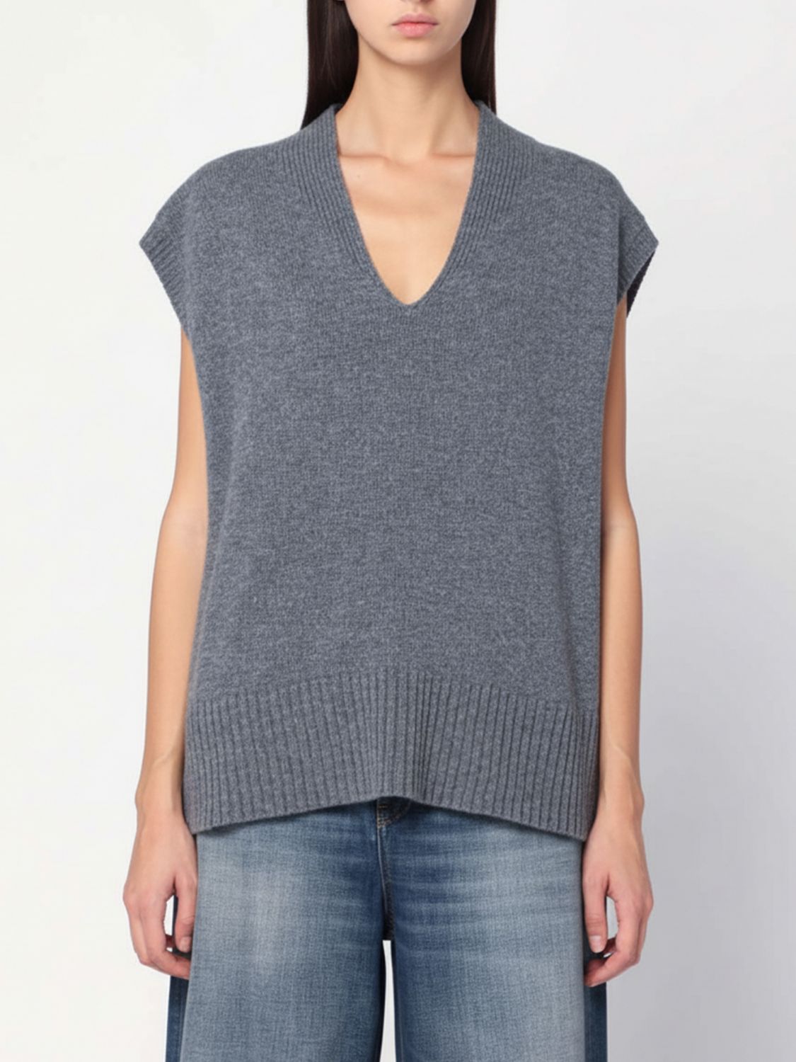 Roberto Collina Oversized Grey Wool Vest In Gray
