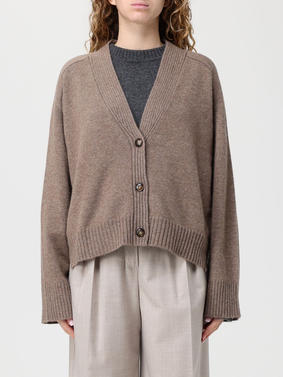 Loulou Studio Kaia Ribbed V-neck Cardigan In Brown