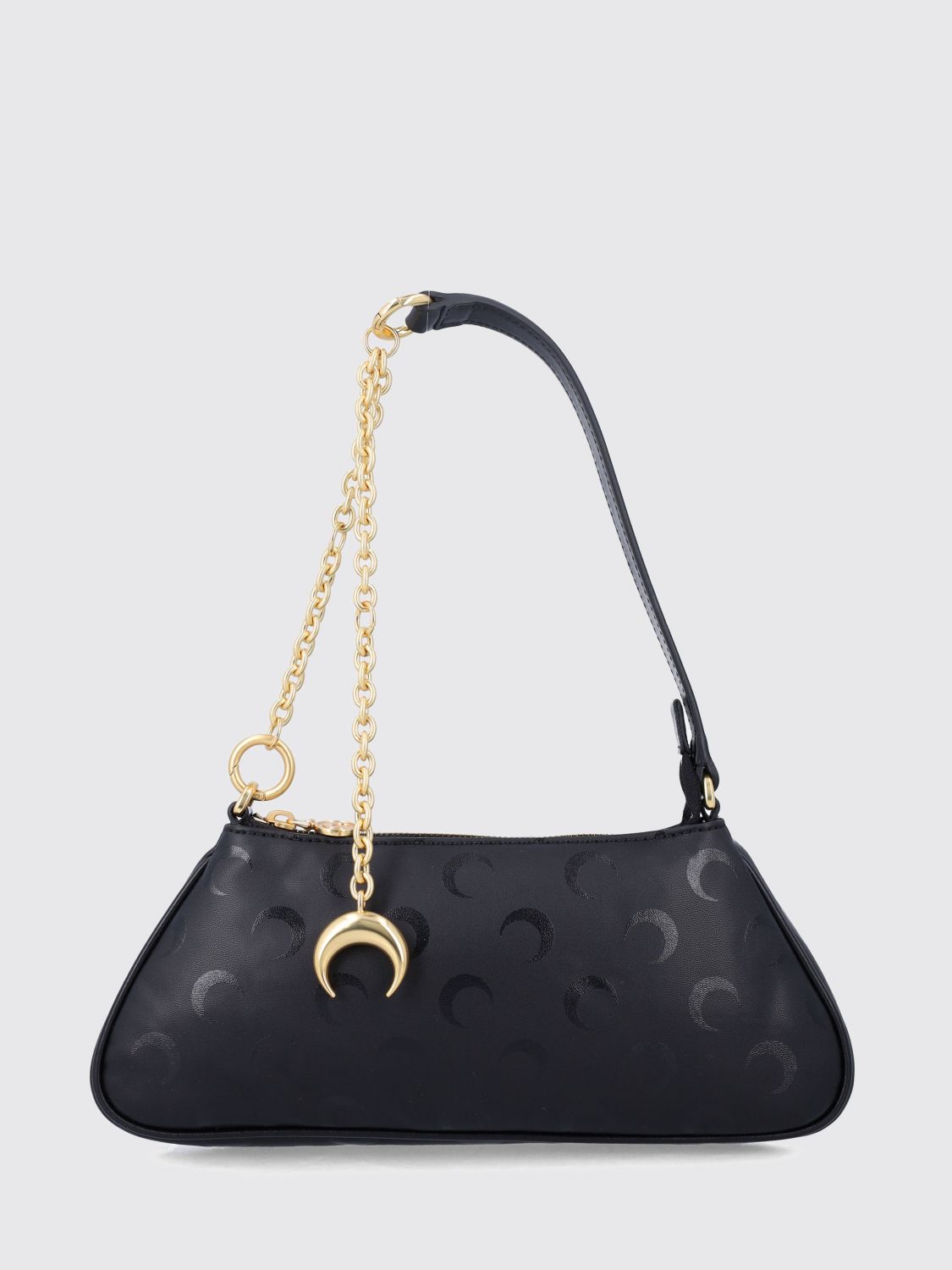 Marine Serre Crescent Shoulder Bag Gold Chain Strap In Black