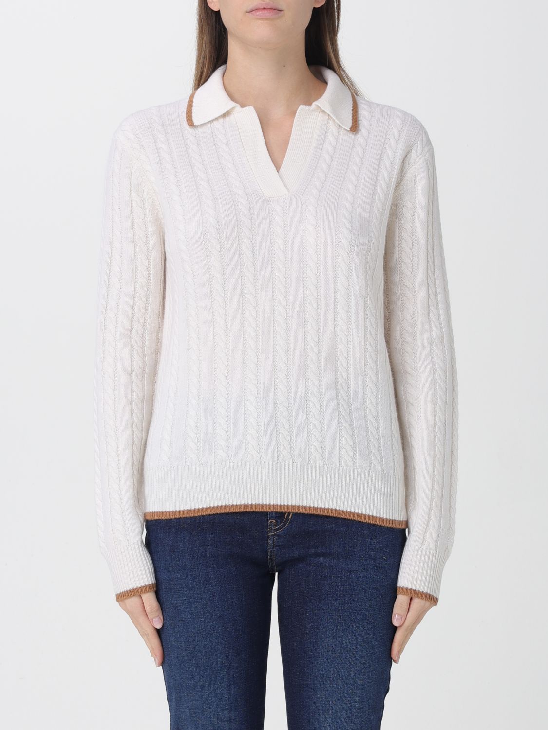 Mc2 Saint Barth Long Sleeves Knit Braid Polo In White