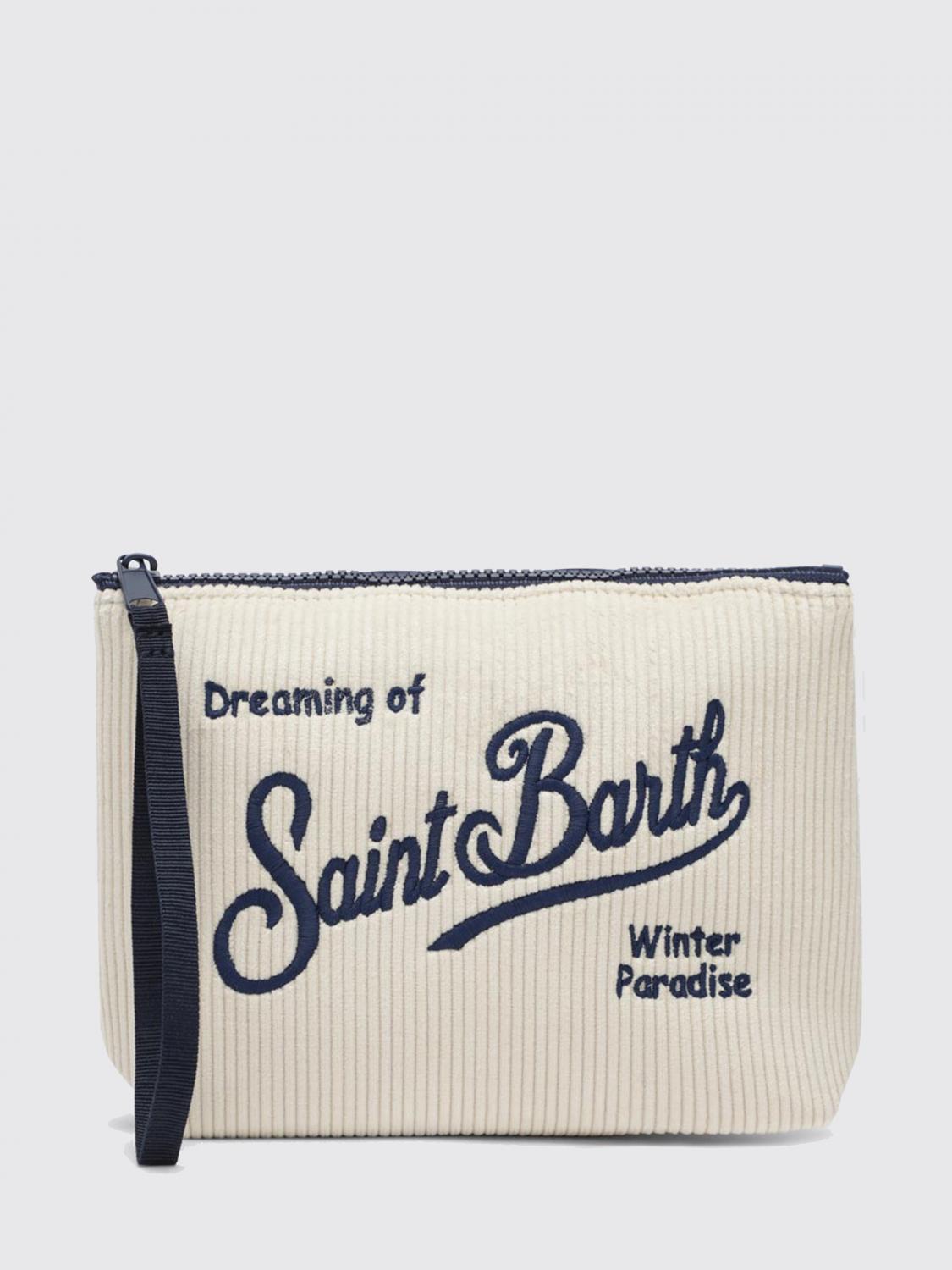 Mc2 Saint Barth White And Blue Velvet Clutch With Logo In Neutral