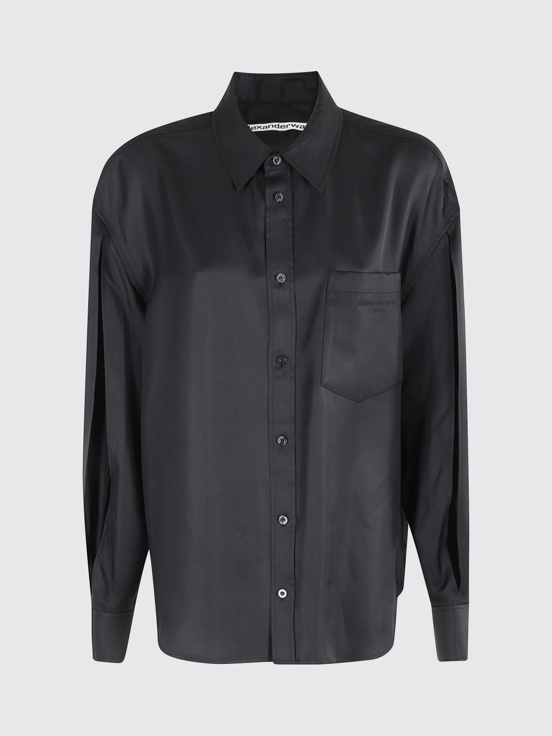 Alexander Wang Button Up Slashed Sleeve Shirt In Black