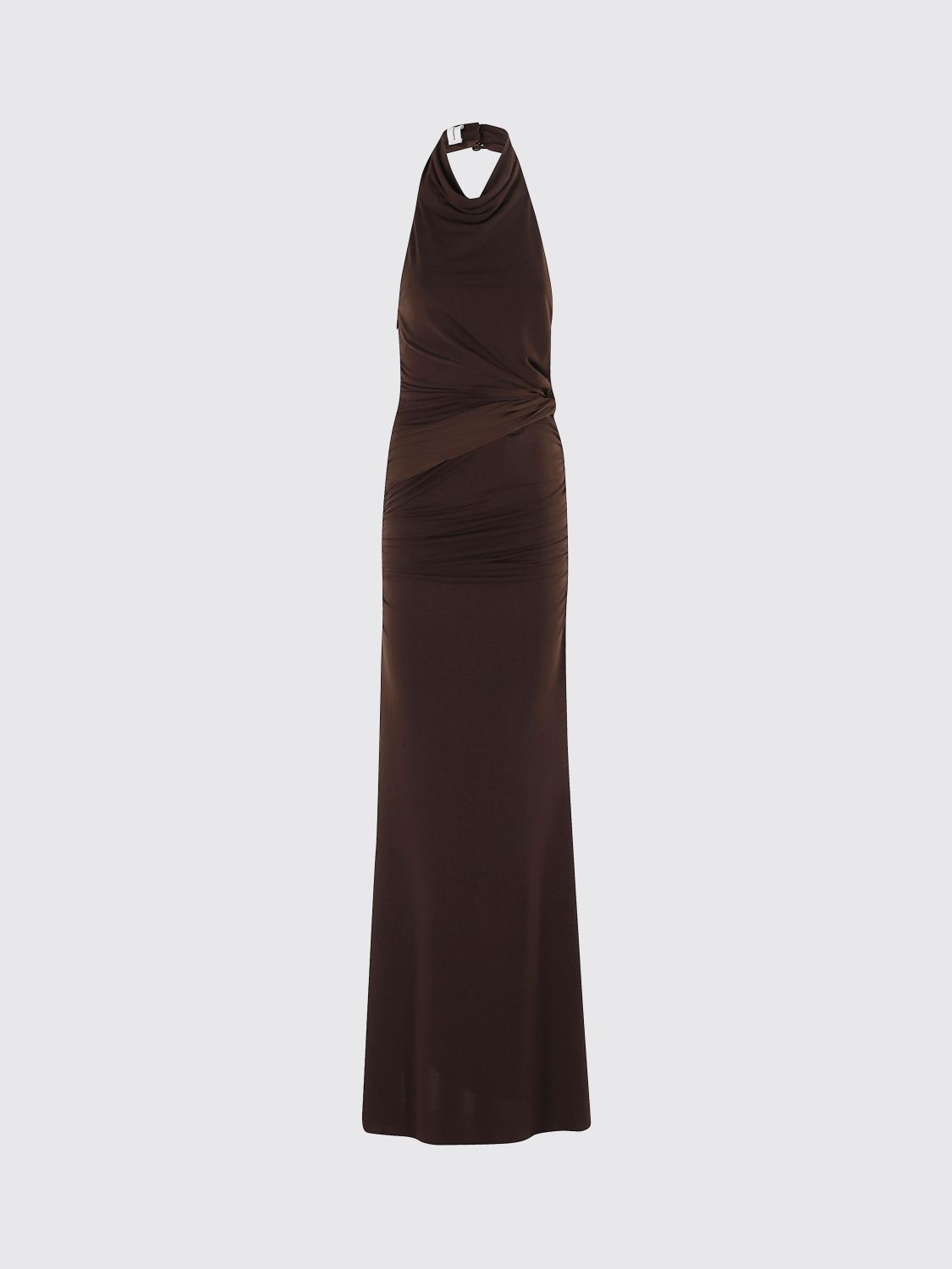 The Andamane Stella Maxi Turtleneck Open Back Maxi Dress In Brown
