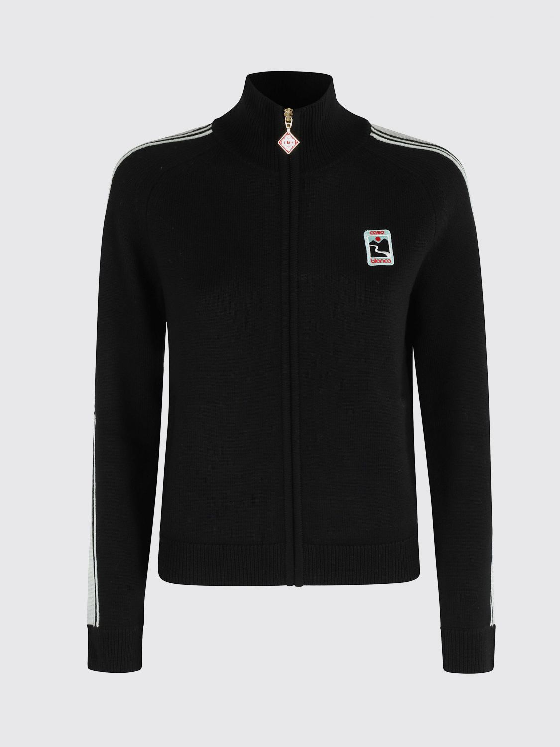 Casablanca Wool Cardigan With High Collar And Stripes In Black