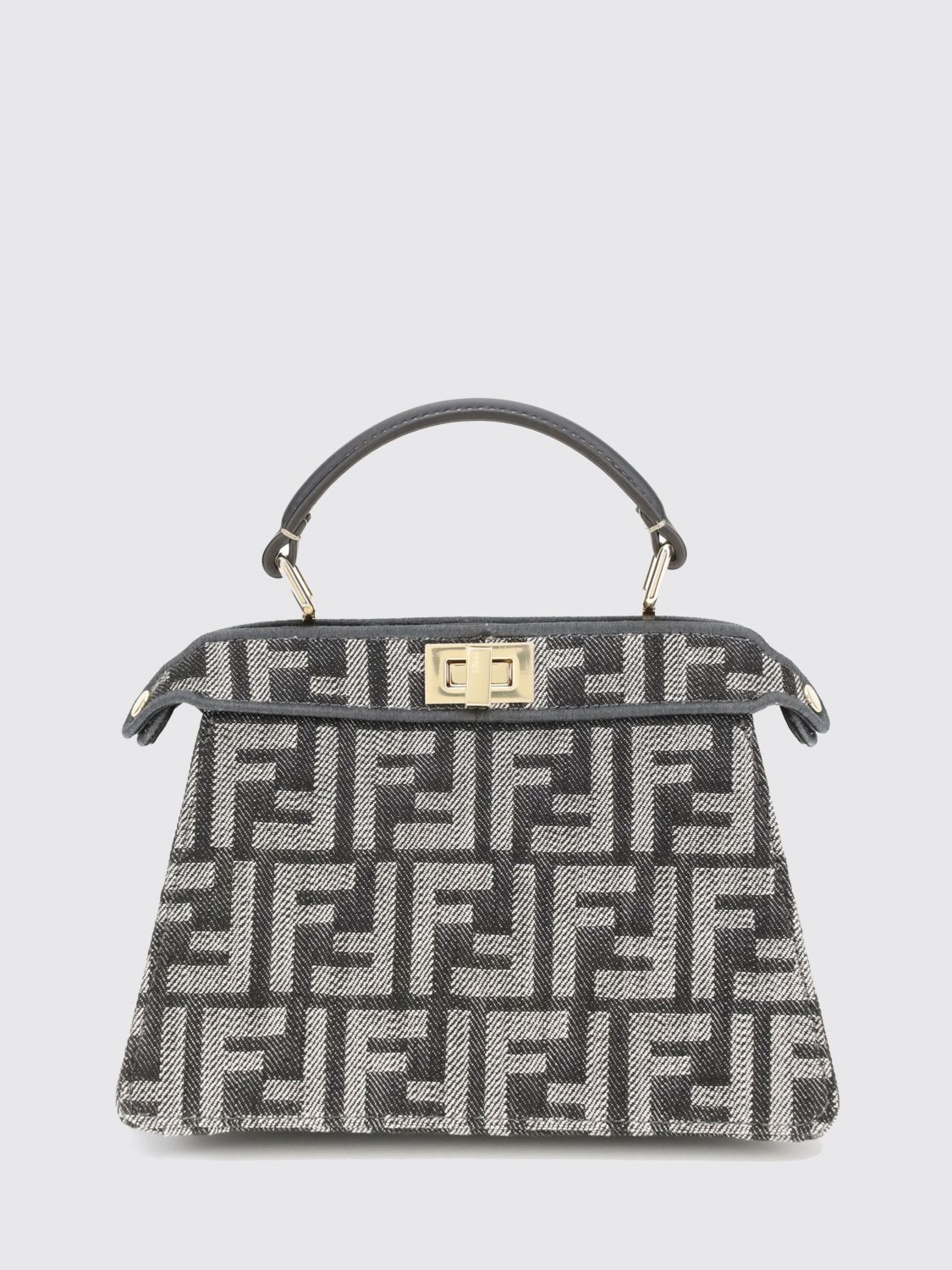 Borsa Peekaboo ISeeU Petite Fendi in denim con monogram FF jacquard