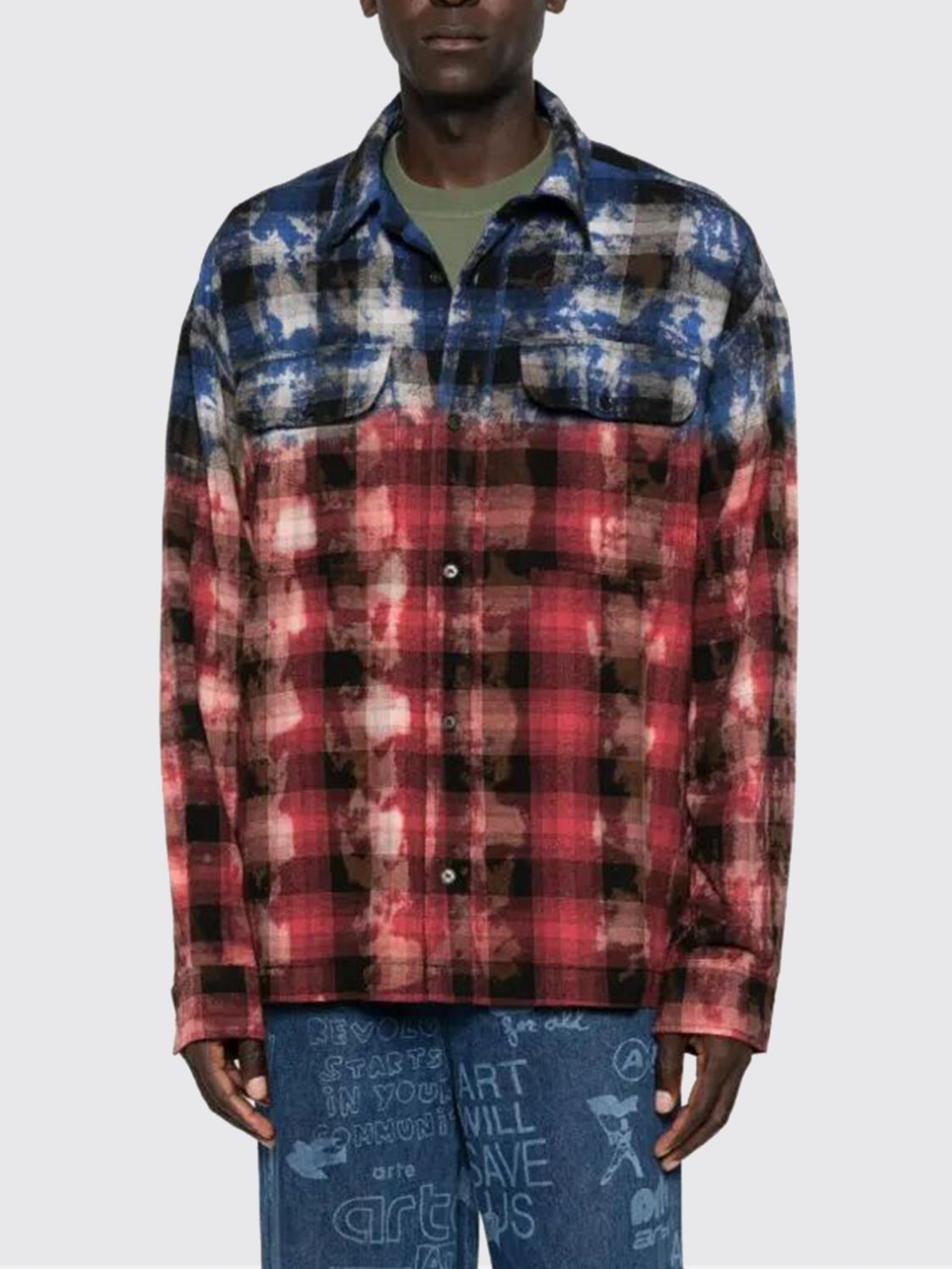 Palm Angels Stylish Checkered Casual Shirt With Gradient Effect In Red