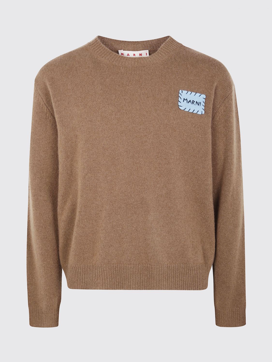 Marni Ribbed Cuff Crew Neck Knit Sweater In Brown