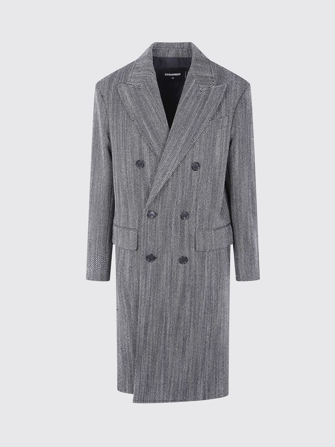 Dsquared2 Herringbone Double Breast Coat Clothing In Gray