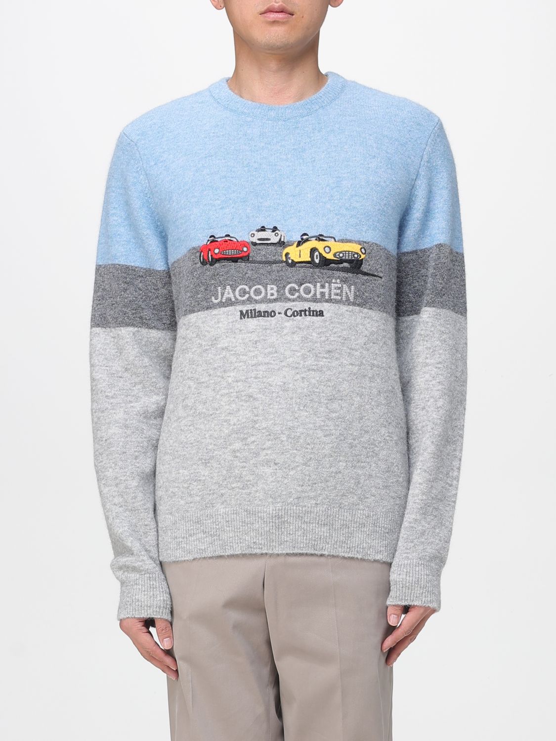 Jacob Cohen Color Block Crew Neck Sweater In Blue