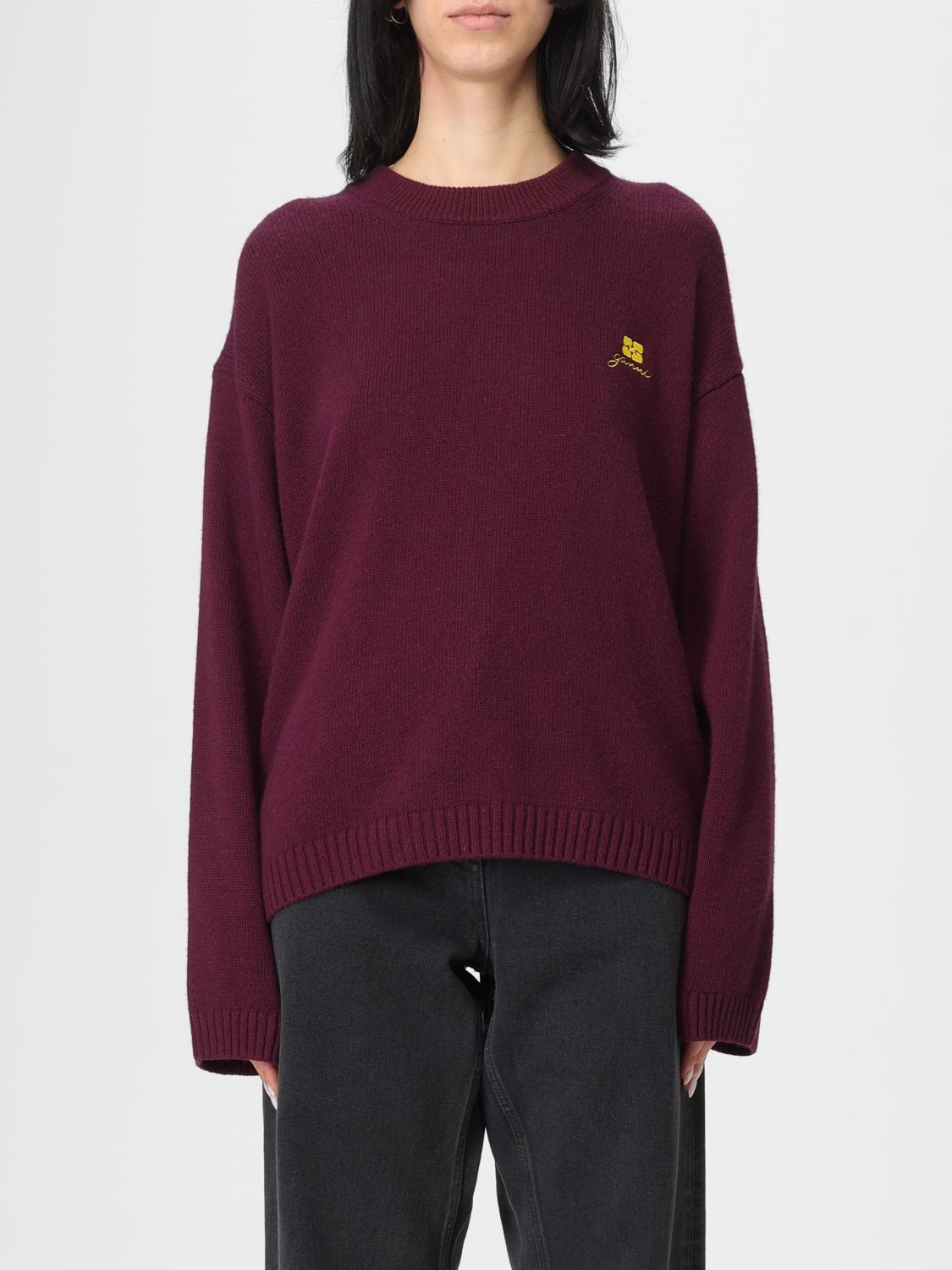 Ganni Knitwear In Bordeaux Wool In Purple