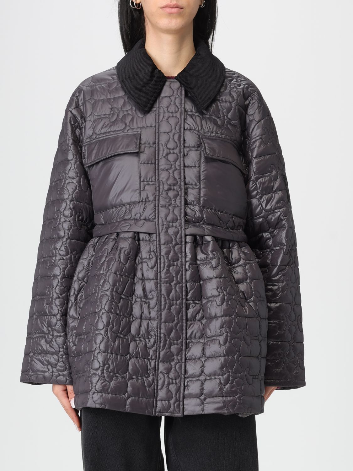 Ganni Women Shiny Quilted Midi Jacket In Purple