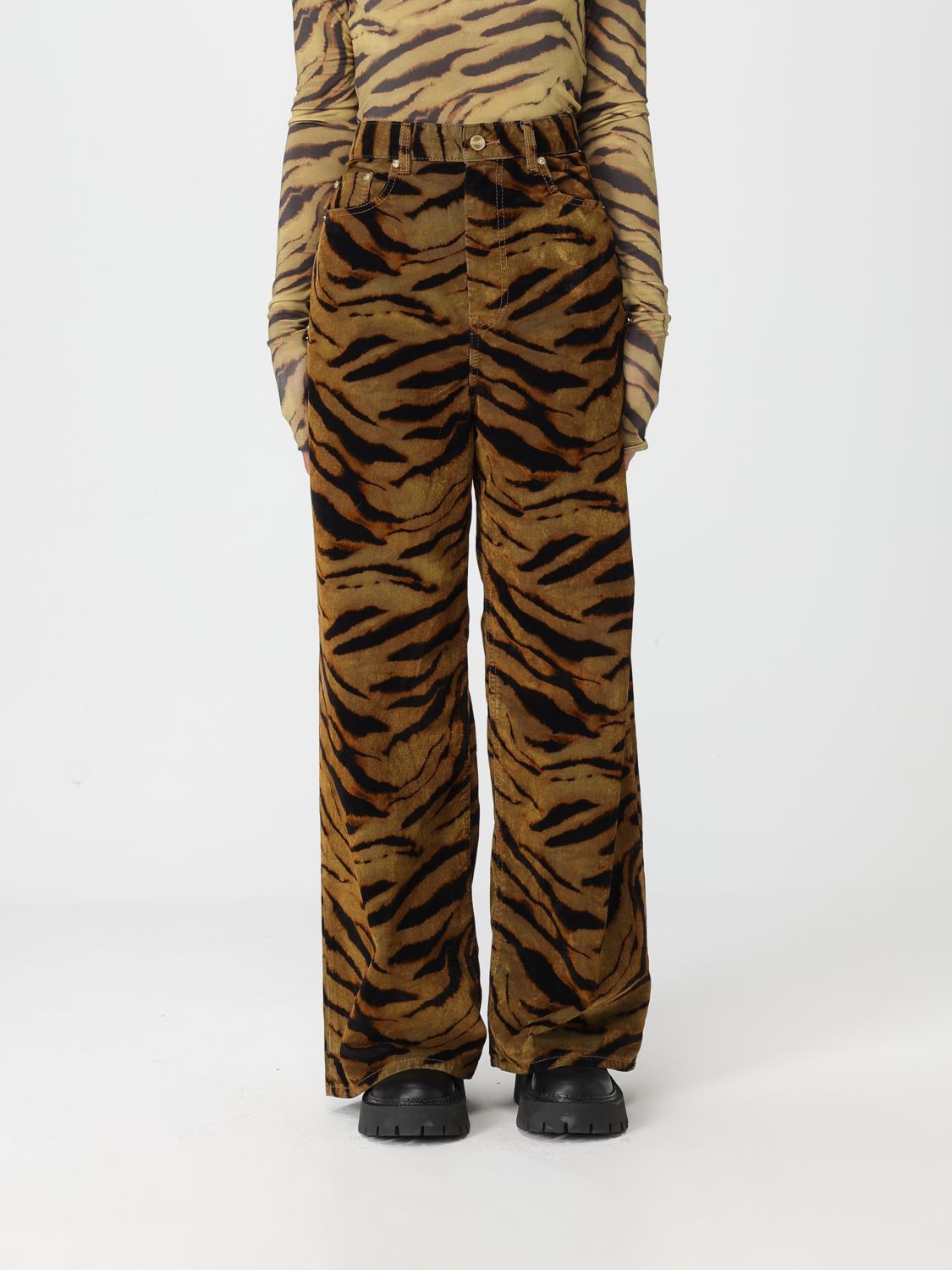 Ganni Printed Flock Denim Baggy In Brown