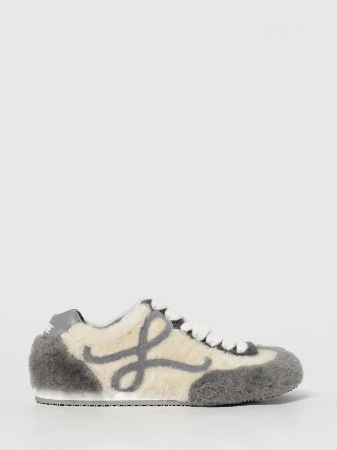 Loewe Shearling And Rubber Sole Ballet Sneakers In Gray