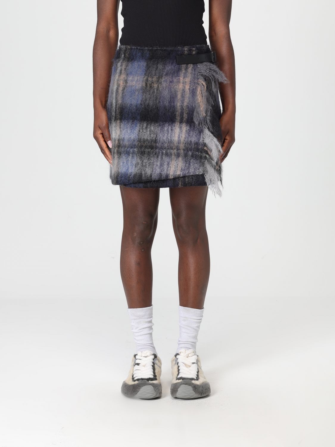 Loewe Blue Checked Mini Skirt In Mohair And Wool Blend Women In Animal Print