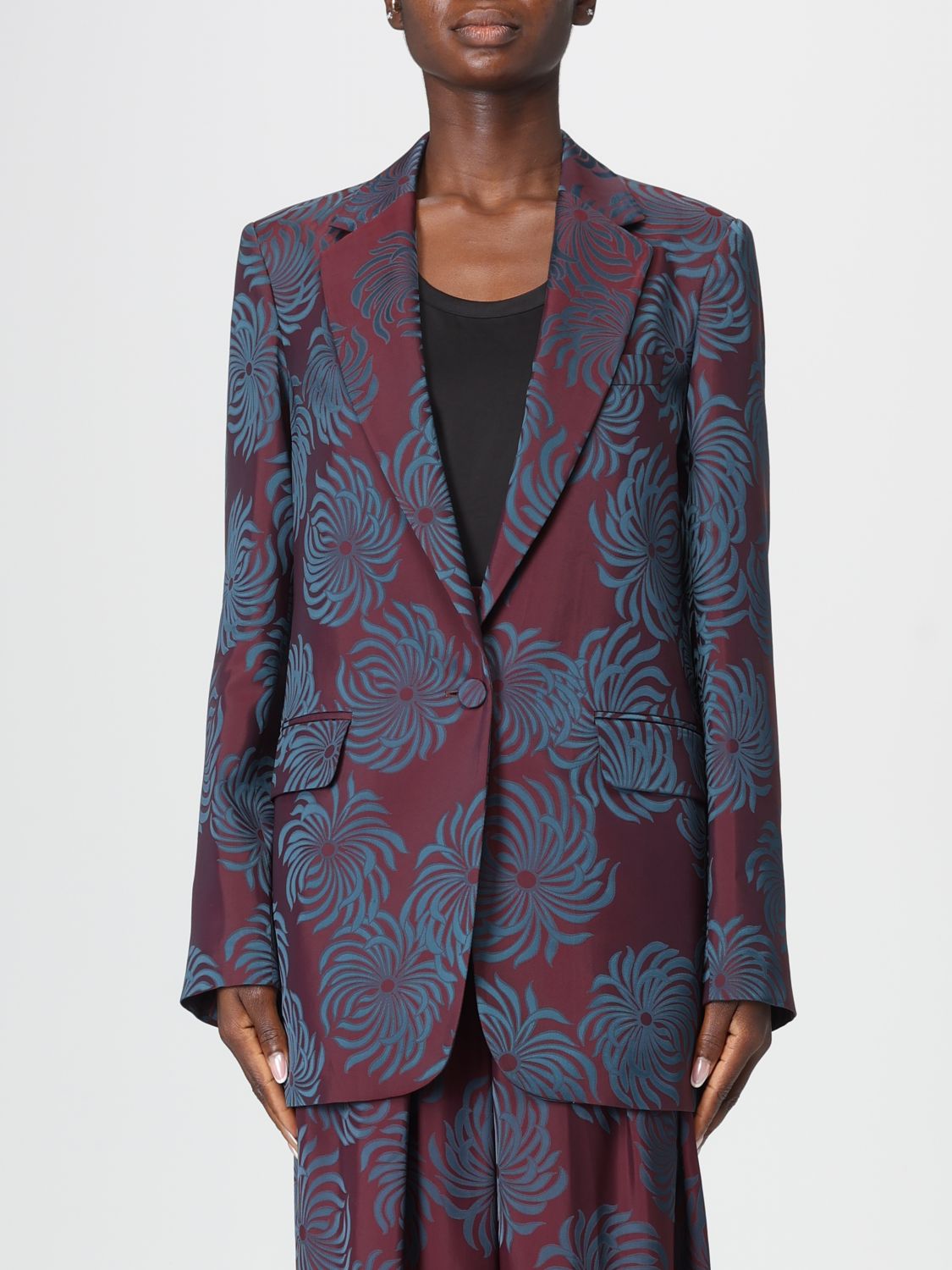 Dries Van Noten Lapel Jacket In Burgundy