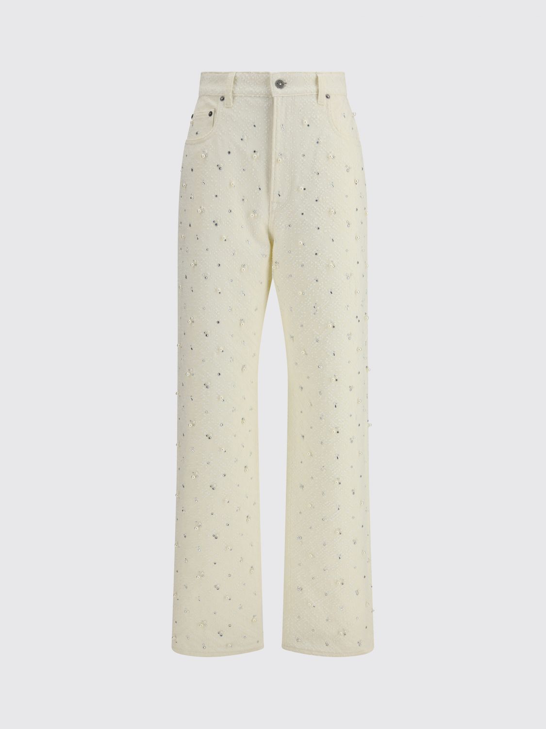 Golden Goose Women White Jeans With Belt Loops And All-over Crystal Embellishments In Denim Woman In Animal Print