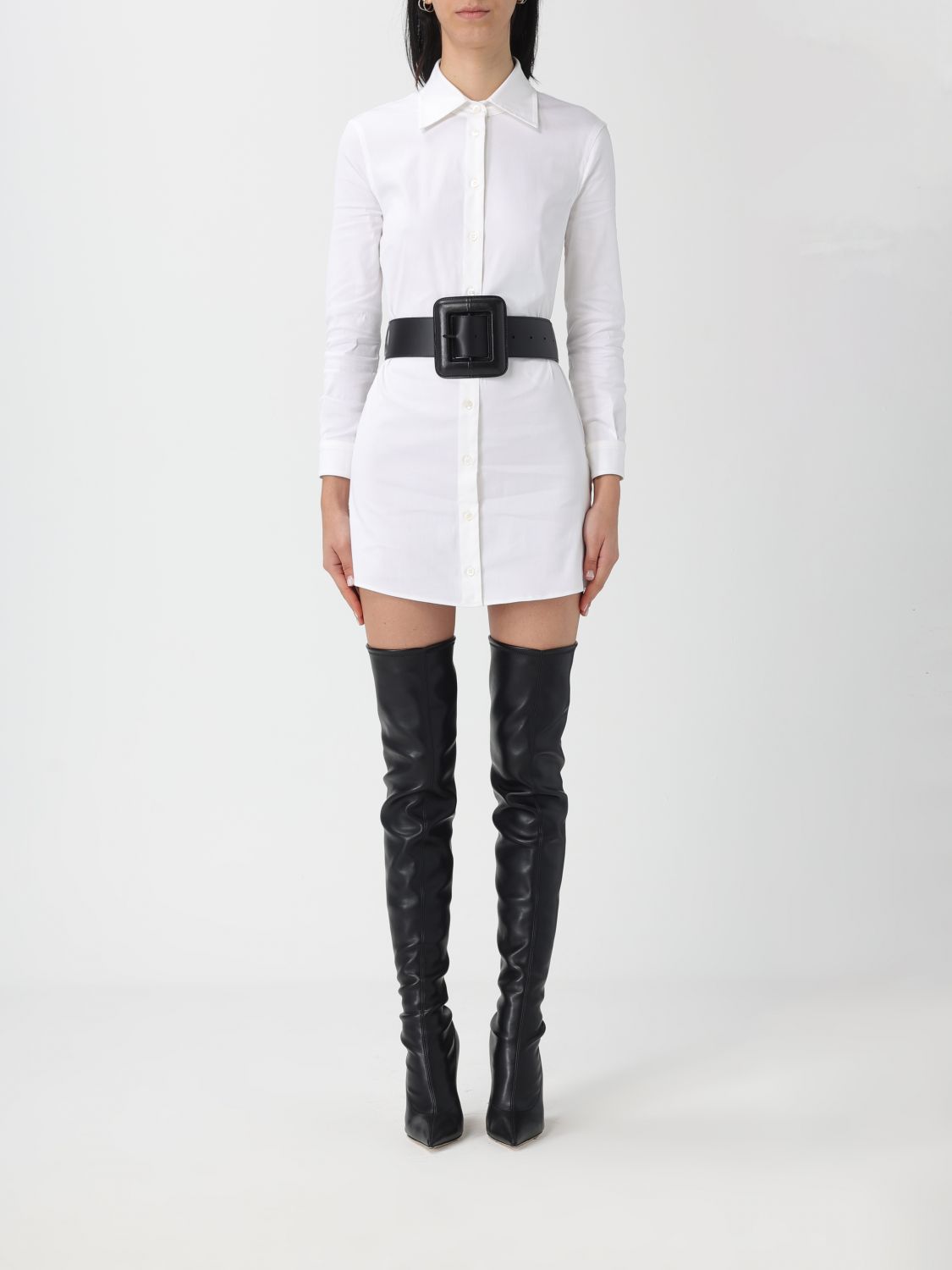Balenciaga Longline Dress Belted At The Waist In White