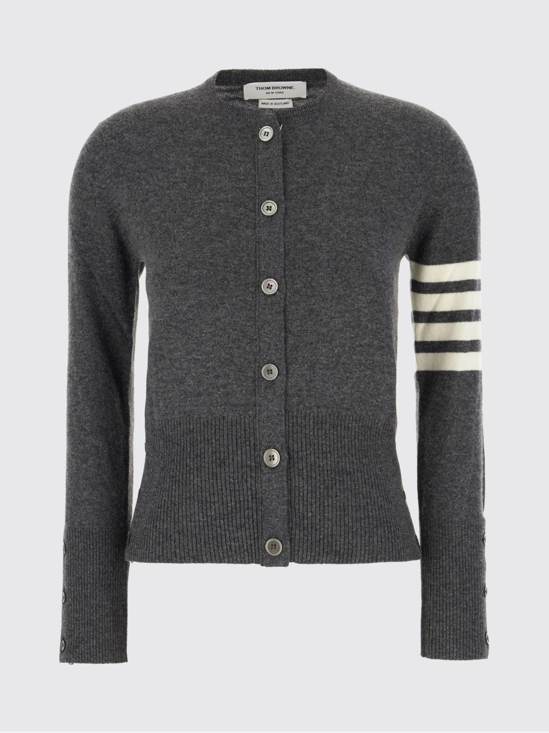 Thom Browne Cashmere Cardigan With Ribbed Texture And Button Detailing In Gray