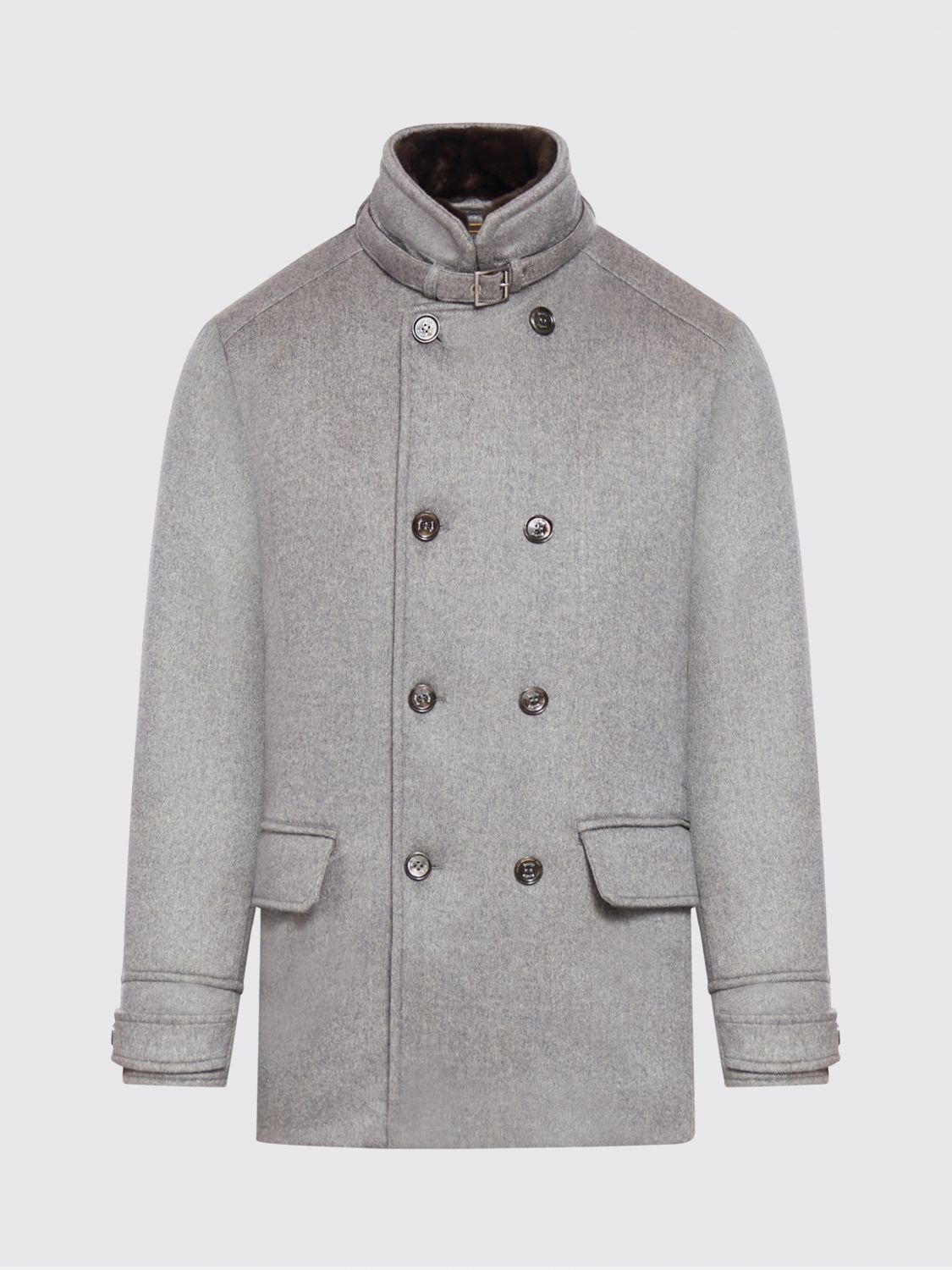 Moorer Kurt-bab Short Double Breasted Coat In Gray
